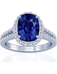 Platinum Cushion Cut Blue Sapphire Ring With Sidestones (GIA Certificate)