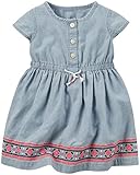 カーターズ Carter's ワンピース 半袖 綿シャンブレー100% オムツカバー付き Embroidered Chambray Dress NB (50-55cm)