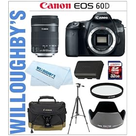 Canon EOS 60D 18MP CMOS Digital SLR Body w/ Canon EF-S 18-135mm f/3.5-5.6 IS Lens + Canon Bag + 32GB + Spare Battery + 67mm Essential Pro DHD UV Filter + Heavy Duty Tripod & Much More! Willoughby's Est. 1898 Photographic Specialty Bundle