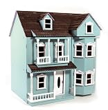 New in Box Mint Green/Blue 3 Storey Wooden Dolls House Kit