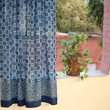 Starry Nights ~ Indian Blue Batik Tab Top Cotton Curtain Panel 63x46