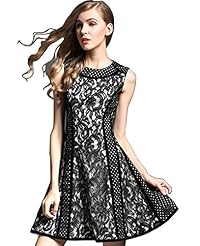 Sleeveless Lace Cocktail Floral Print Evening Dress/Homecoming Dress/Party Dress/Wedding Dress/Mini Dress 