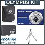 cheap Olympus FE-360 Digital Camera Kit, Blue with 2 GB Mirco SD Memory Card, Camera Bag. Table Top Tripod