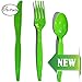 Tiger Chef Plastic Cutlery Set Heavy Duty Colored Plastic Silverware - Includes Forks, Teaspoons, and Knives (576, Green Tint)