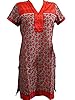 Indian Tunic Top Womens Kurti Orange Printed Cotton Kurta Long Dress Caftan S