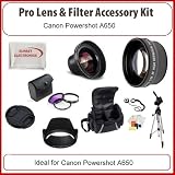 Pocket Video Camera Pro Lens & Filter Kit for Canon Powershot A650 Digital Camera: Including Wide Angle Macro Lens, 2x Telephoto Lens, 3 Piece Filter Kit, Carrying Case, Tripod and more... Pocket Video Camera Pro Lens & Filter Kit for Canon Powershot A650 Digital Camera: Including Wide Angle Macro Lens, 2x Telephoto Lens, 3 Piece Filter Kit, Carrying Case, Tripod and more...