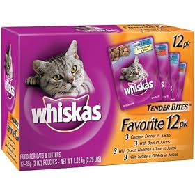 Whiskas Choice Cuts Favorites Variety Pack (Beef, Chicken, Turkey & Giblets, Whitefish & Tuna) Food for Cats & Kittens, 2.25 lb. pack  4 Count
