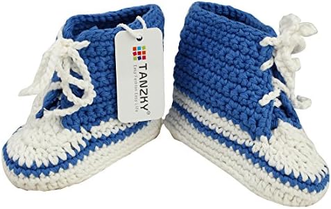 TANZKY® Baby Infant Handmade Crochet Sport Shoes Baby Sneakers Booties (Blue 2)