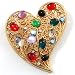 Antique Gold Multi-Coloured Glass Stone Filigree Heart Brooch
