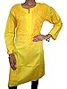 Womans Indian Kurta Yellow Floral Embroidered Cotton Kurti Caftan Dress Medium (Chest: 42")