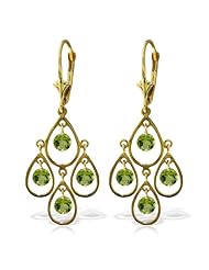14k Solid Gold Natural Peridot Dangle Drop Earrings