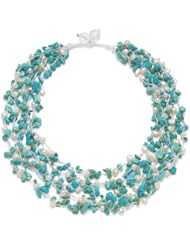 HinsonGayle "Kayla" Handwoven 5-Strand Cultured Pearl and Turquoise Necklace (Artisan Collection)