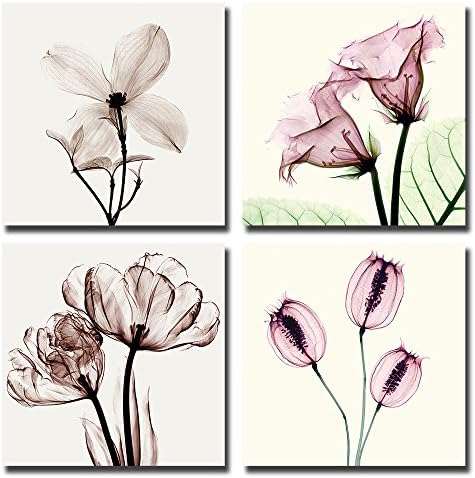 Spirit Up Art 4pcs/set Modern Abstract Giclee Prints Floral Paintings Pictures to Photo on Canvas Print for Wall Decor and Home Decorations Stretched and Framed Artwork 12 by 12inch, Ready to Hang