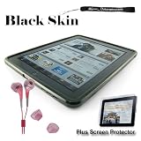 Apple Ipad Tablet ( 3G , wifi , WiFi + 3G ) Carrying Case Roberized Silicone Skin for ipad ** BLACK ** ( iPad Accessories Only ) + Includes a 4-inch eBigValue (TM) Determination Hand Strap + Anti-Glare Screen Protector for IPad Tablet (All Models) + Fashion Earbud Headset Headphones 3.5mm In-Ear Stereo ( Pink )
