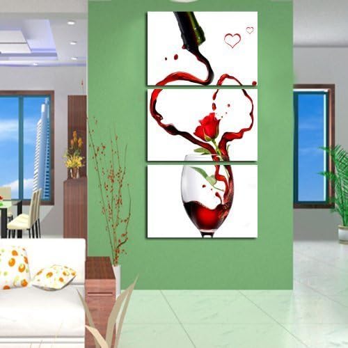 CREATIVITY .Painting Modern Art Large Canvas Wall Art 3 Piece Canvas Art with Frame with Wine and wine Rose