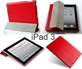 Invision® New iPad 3 Case - Front & Back Protection Smart Cover With Magnetic Auto Wake & Sleep Function - Full Grade RED Leather (PU) with Smooth Satin Inner Cloth - Premium Quality with Superior Design Features - Number One Brand for Compatible Cases & Covers