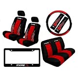 10 Piece Type X Auto Interior Racing Set - Universal Fit Low Back Bucket Seat Covers... 