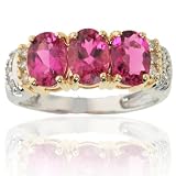 Michael Valitutti 14K White Gold Rubellite & Diamond Three Stone Ring