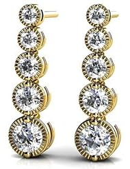 1.00 ct Ladys Millgrain Edge Diamond Journey Earrings in 14 karat Yellow Gold
