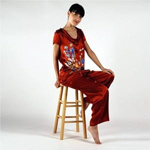 Buy Ladies Red Pajamas in Silk -- The Butterfly Garden -- 100% Silk Pajamas in Falu Red with... by TexereSilk