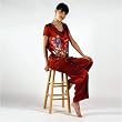 Women's Red Pajamas in Silk -- The Butterfly Garden -- 100% Silk Pajamas in Falu Red with Exquisite Hand Painted Art