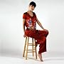 Women's Red Pajamas in Silk -- The Butterfly Garden -- 100% Silk Pajamas in Falu Red with Exquisite Hand Painted Art