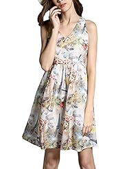 V-neck Sleeveless Organza/Polyester General Print Summer Skater Dress 