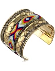 Multi-Color Textured Friendship Bracelet Inlay Antiqued Gold Tone Cuff Bracelet, 2.5"