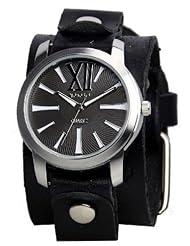Nemesis #GB065KW Womens Exclusive Collection Roman Black Leather Cuff Band Watch