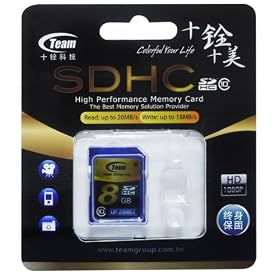 Team 8GB Class 10 Secure Digital High-Capacity (SDHC) Flash Card 20MB/s (T-SDHC 8GB) Retail Packaging