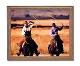 Roundup Cowboy Horse Western Rodeo Animal Home Decor Wall Picture Oak Framed Art Print