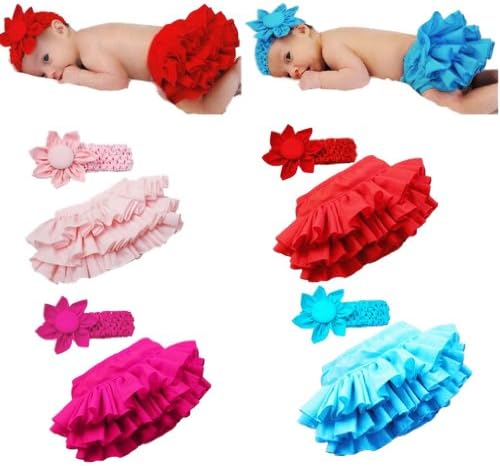 Kubee Infant Girl Ruffle Skirt Pants+Flower Headband Kid Suit,Baby Bloomers 0-3T