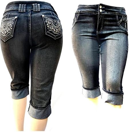 D&amp;B PLUS SIZE WOMEN'S Stretch premium BLACK denim jeans CAPRI HIGH WAIST (22)