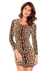Leopard Print Polyester/Velvet Long Sleeves Mini Dress 