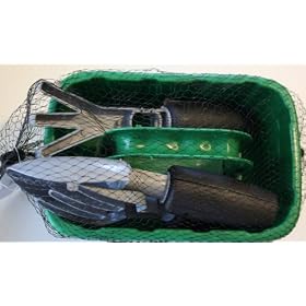 Garden Playset 4 Piece Set with Shovel, Trowel, Fork & Garden Tool Caddy