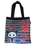 Lounge Fly Skelanimals Cat Kit On Gray Skull Stripes Shoulder Tote Bag * 08 Newest Collection *