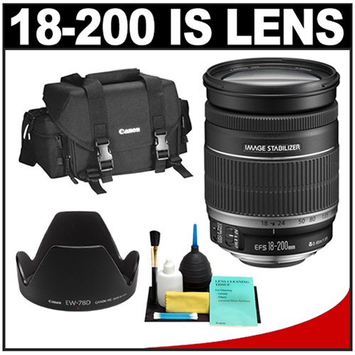 Canon EF-S 18-200mm f/3.5-5.6 IS Zoom Lens & Hood + Canon 2400 DSLR Gadget Bag Case + Accessory Kit for Digital Rebel XT, XTi, XS, XSi, T1i, EOS 30D, 40D & 50D Digital SLR Cameras