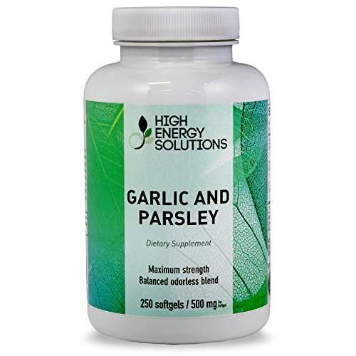Garlic and Parsley Supplement Value Sized 250 - Orderless Soft Gels By High Energy Solutions: Maximum Strength - 500 Mg / 100 Mg - GMP - USA - 100% Guaranteed Garlic and Parsley Supplement Value Sized 250 - Orderless Soft Gels By High Energy Solutions: Maximum Strength - 500 Mg / 100 Mg - GMP - USA - 100% Guaranteed