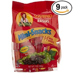 Sun Maid California Raisins Mini-Snacks, 7-Ounce Bags (Pack of 9)