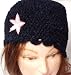 Hand Crocheted Dark Navy Color 100% Rayon Chenille and Gimp Skull Cap for Women and Teens Trimmed with Sequin Star