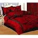 7 PC MODERN Black Burgundy Red Flock Satin COMFORTER SET / BED IN A BAG - QUEEN SIZE BEDDING