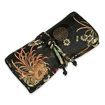 Jewelry Roll (Large) - Silk Brocade (Black Chrys Rose)
