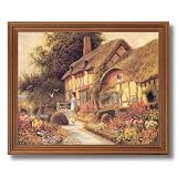 French Country Cottage Flower Landscape Picture Oak Framed Art Print