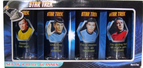 Star Trek * SET of 4 / 10 Oz Glasses * Spock * Kirk * Mccoy * Scotty * Original Series