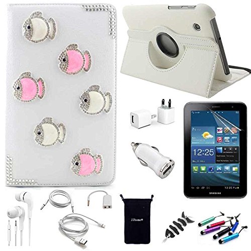AceNear Accessory Bundle For LG G Pad 8.3 inch V500 Tablet - New 360 Degress Rotating Stand 3D Luxury Crystal Bling Leather Folio Case Cover , Headset Dust Plug Capacitive Stylus, Screen Protector, USB Cable, Charger, Earphone, bag, Car Charger Adapter - lovely fish