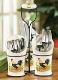 Country Rooster Kitchen Flatware Utensil Holder By Collections Etc