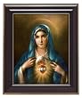 Immaculate Heart of Mary in Gloss Walnut Wood Frame with Gold Trim, 10.75" x 12.75" - MADE IN ITALY