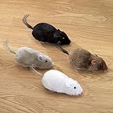 Bits and Pieces - Wind Up Racing 4 Mice - Realistic Looking Mice, Carefree pet - Set of 4 Toy Mice: black, gray, white and brown. Each Measures 4-1/2" long