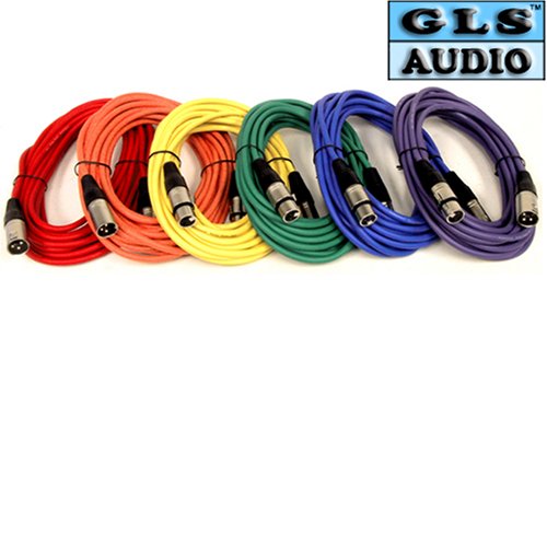 GLS Audio 25ft Mic Cable Cords - XLR Male to XLR Female Colored Cables - 25\' Balanced Mike Cord - 6 PACK