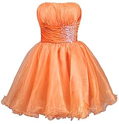 Strapless Cocktail Above the Knee Short Organza Beaded Backless Lace-Up Homecoming Dress/Bridesmaid Dress/Prom Dress/Party Dress 